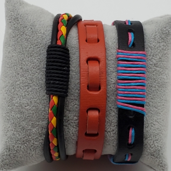 ❤️Unisex Trio of Leather Bracelets - Picture 1 of 4